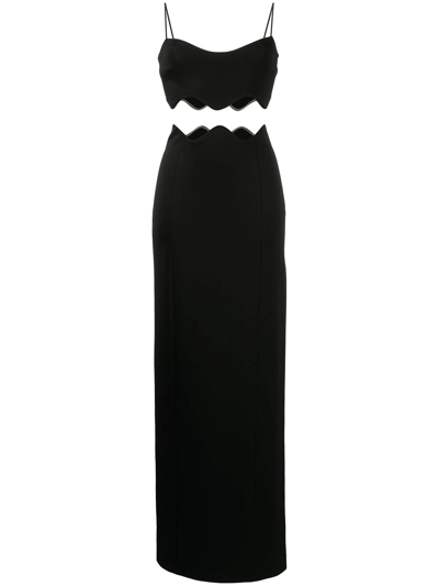 Galvan Siren Contrast-panel Stretch-woven Maxi Dress In Black