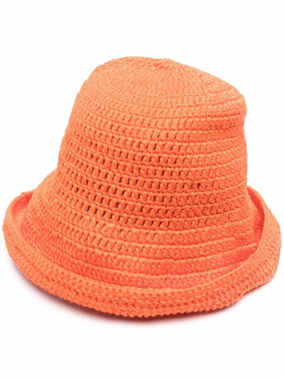 Alanui Beach Break Crocheted Cotton Bucket Hat In Orange