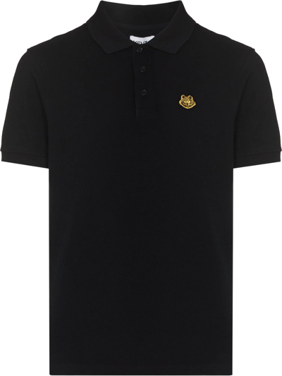 Kenzo Tiger Logo-patch Polo Shirt In Black