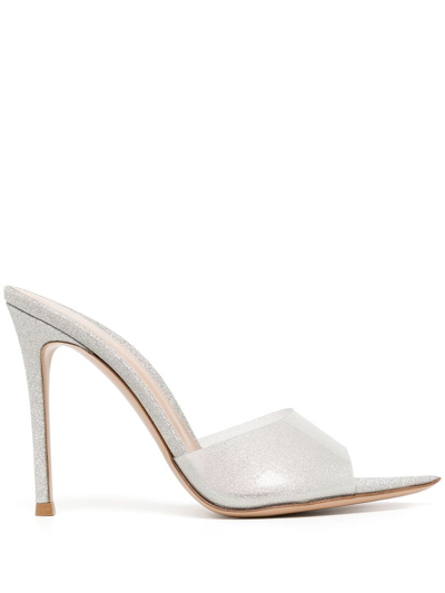 Gianvito Rossi Elle Pvc And Glitter Stiletto Mules In White+white