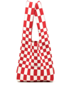 Lastframe Medium Ichimatsu-check Ribbed-knit Tote Bag In Rot