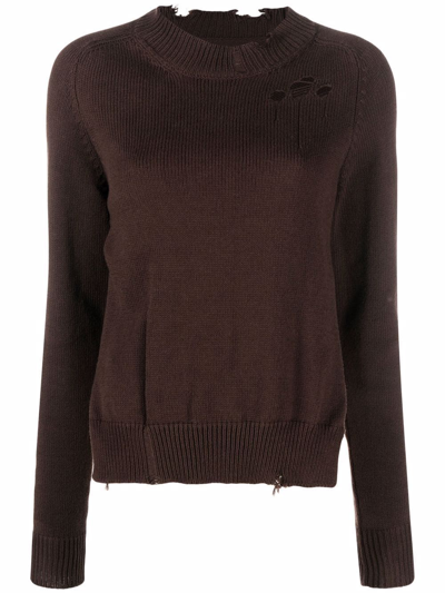 Maison Margiela Ripped-detail Knitted Jumper In Brown