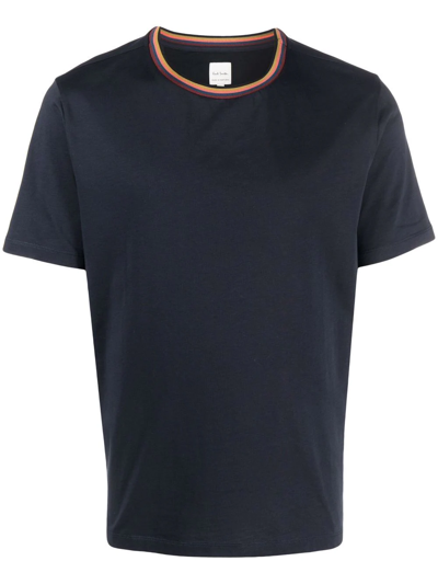 Paul Smith Stripe-trim Organic Cotton T-shirt In Dark Navy