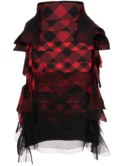 Sacai Layered Check-print Skirt In Red