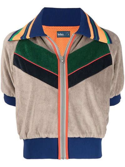 Kolor Cropped Shortsleeved Polo Shirt In Braun