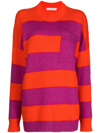 Jw Anderson Striped Patch Pocket Crew Neck Mohair-blend Wool Sweater In Orange,purple