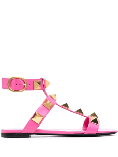 Valentino Garavani Pink Roman Stud Flat Sandals