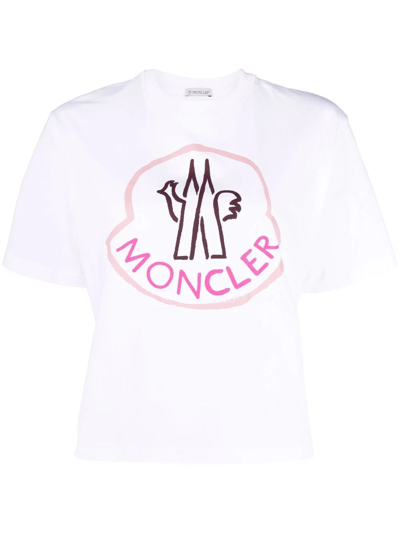 Moncler Logo印花棉质平纹针织t恤 In White
