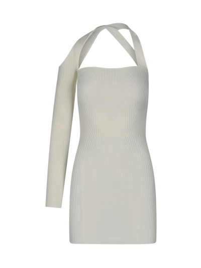 Adamo Asymmetrical Ribbed Dress In White