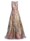 Rene Ruiz Collection Feather Jacquard Fit-&-flare Gown In Silver Rose