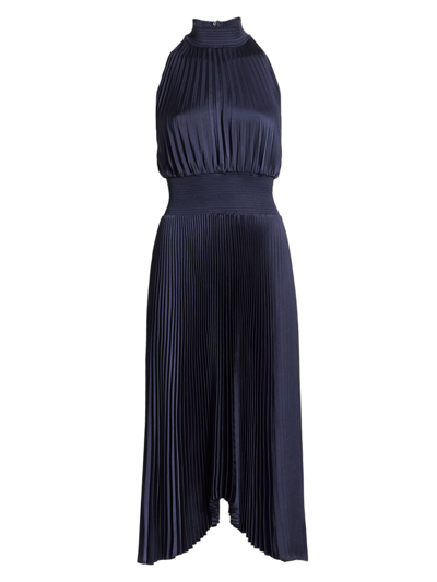 A.l.c Renzo Pleated Halter Midi Dress In Riviera