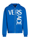 Versace Men's Split-logo Zip Hoodie In Sapphire
