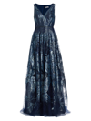 RENE RUIZ COLLECTION WOMEN'S FEATHER JACQUARD FIT-&-FLARE GOWN