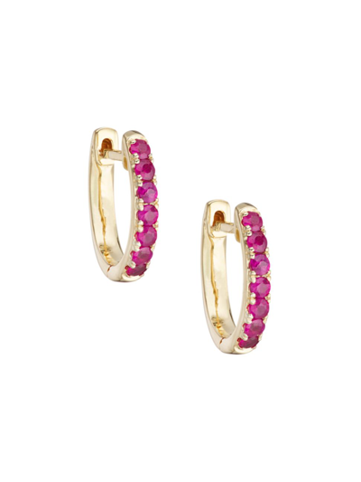 Saks Fifth Avenue Women's 14k Yellow Gold & Ruby Huggie Earrings