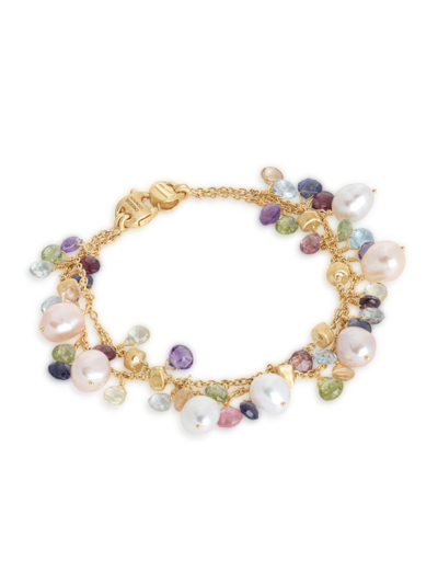Marco Bicego 18k Yellow Gold Paradise Pearl Mixed Gemstone And Cultured Freshwater Pearl Two Strand Bracelet In Multi/gold
