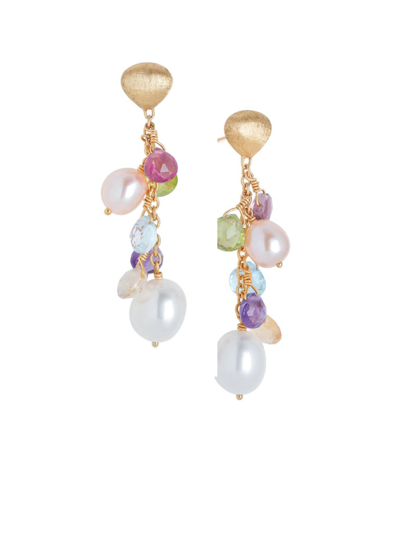 Marco Bicego 18k Yellow Gold Paradise Pearl Mixed Gemstone And Cultured Freshwater Pearl Drop Earrings