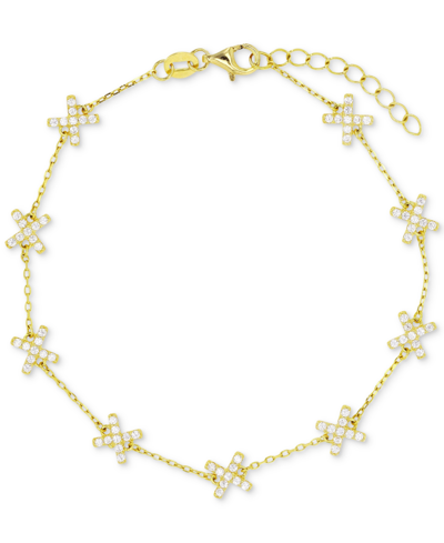 Macy's Cubic Zirconia X Chain Bracelet In Sterling Silver Or 14k Gold-plated Sterling Silver In Yellow