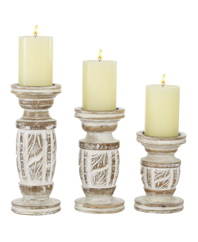 Rosemary Lane Mango Wood Country Cottage Candle Holder, Set Of 3 In White