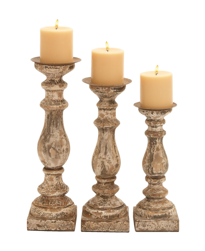 Rosemary Lane Wood Traditional Candle Holder, Set Of 3 In Brown