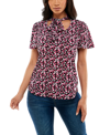 Adrienne Vittadini Women's Flutter Sleeve Top With Bow Tie At Neck In Sweetheart Fuschia