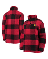 G-iii 4her By Carl Banks Women's  Red, Black Chicago Blackhawks Plaid Sherpa Quarter-zip Jacket In Red/black