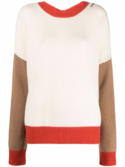 Marni Open-back Color-block Cashmere Sweater In Lily White