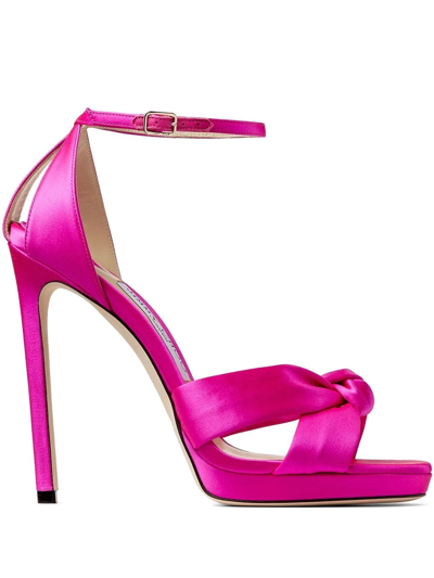 Jimmy Choo Rosie 120mm Satin-finish Sandals In #ff00ff