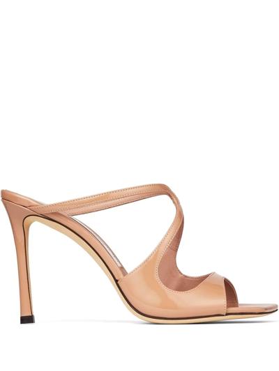 Jimmy Choo Anise Patent Leather Slide Sandals In Beige