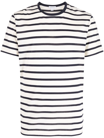 Sunspel Striped Cotton-jersey T-shirt In Navy