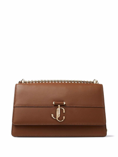 Jimmy Choo Varenne Medium Chain Leather Shoulder Bag In Dark Tan/light Gold