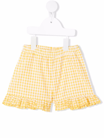 Monnalisa Babies' Gingham-print Shorts In Yellow