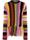 Chloé Fringed Bottom Crochet Sweater With Multicolor Motif In Gelb