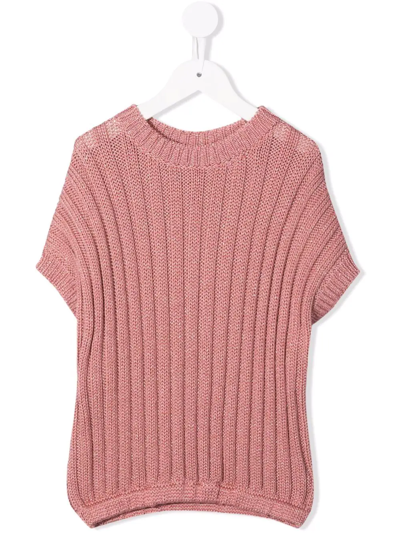 Brunello Cucinelli Kids' Pink Ribbed Knit Sweater