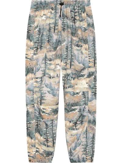 Gucci X The North Face Printed Nylon Track Pants In Dark Green