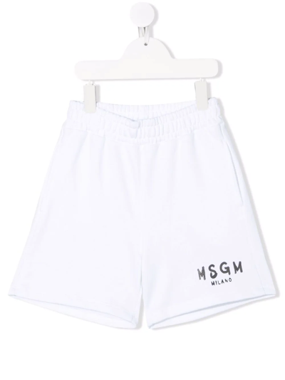 Msgm Kids' Logo-print Bermuda Shorts In White