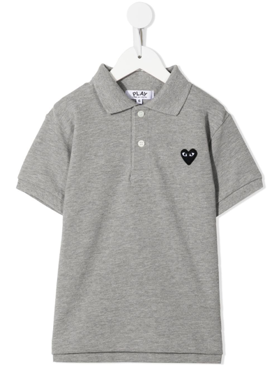 Comme Des Garçons Play Kids' Heart-logo Cotton Polo Shirt In Grey