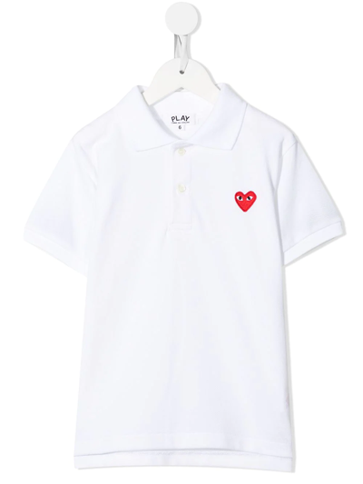 Comme Des Garçons Play Kids' Heart-logo Cotton Polo Shirt In White