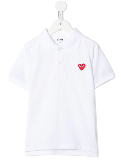 Comme Des Garçons Play Kids' 心形logo棉polo衫 In White