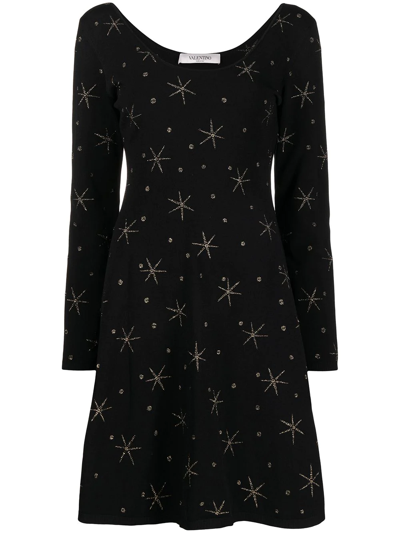 Pre-owned Valentino Star-print Knitted Dress In Black