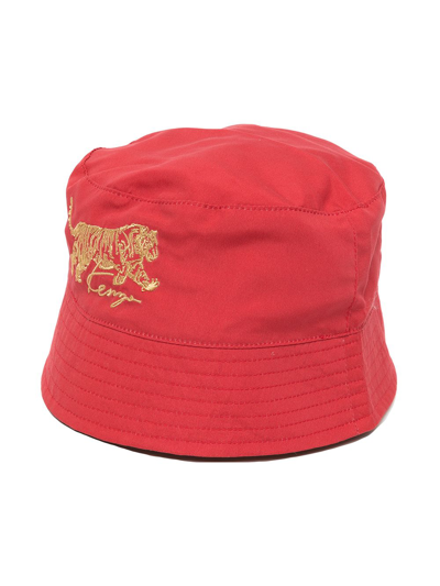 Kenzo Kids' Reversible Tiger-embroidered Bucket Hat In Red