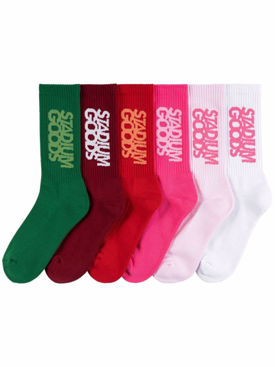 Stadium Goods Roses Six-pack Socks In Pink