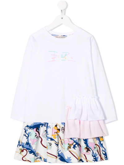 Emilio Pucci Junior Kids' Ranuncoli-print Ruffled Dress In White