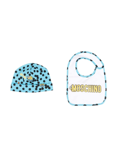 Moschino Babies' 卡通印花套头帽围嘴套装 In Blue