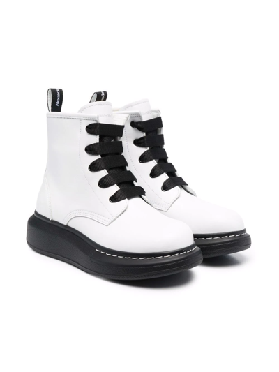 Alexander Mcqueen Kids' Lace-up Leather Boots In White