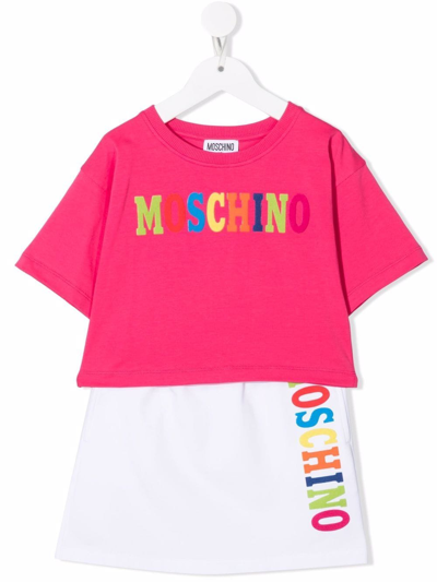 Moschino Kids' Logo Jersey T-shirt And Skirt Set In Pink