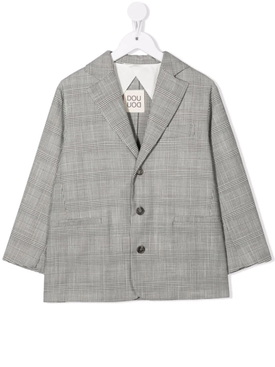 Douuod Kids' Check-print Single-breasted Blazer In Grigio