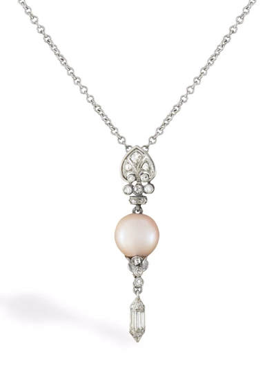 Pre-owned Pragnell Vintage Platinum Edwardian Pearl And Diamond Pendant Necklace In Silver