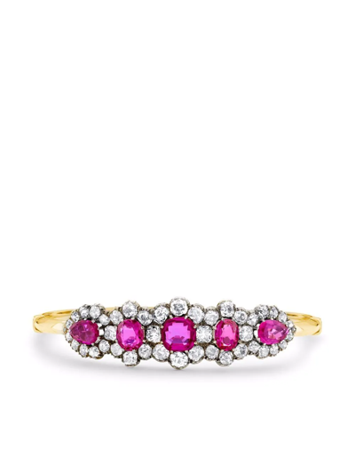 Pre-owned Pragnell Vintage 15kt Yellow Gold And Silver Victorian Burmese Ruby And Diamond Bangle