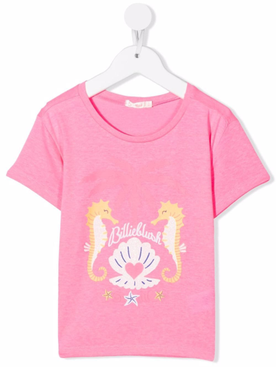 Billieblush Kids' Seahorse-print Branded T-shirt In Pink