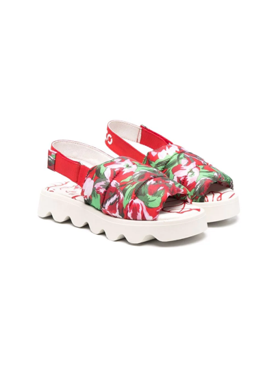 Kenzo Kids' Floral-print Sandals In Red